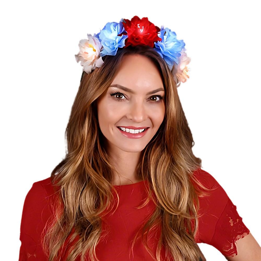 Red White Blue Light Up Flower Crown Headpiece 4th of July Red White Blue Light Up Flower Crown Headpiece 4th of July 3
