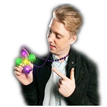 LED 3D Fleur De Lis Charm on Mardi Gras Beads Necklace All Products