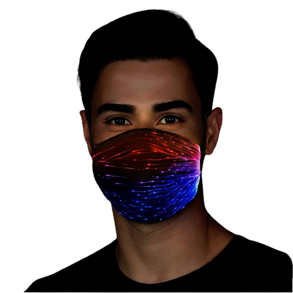 USB Fiber Optic Light Up Multicolor Face Mask in Black Rectangle Fabric All Products 3