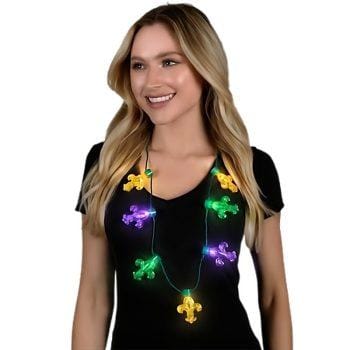 Mardi Gras Big Acrylic Fleur de Lis Bulbs LED Flashing String Charm Crewe Necklace All Products 3