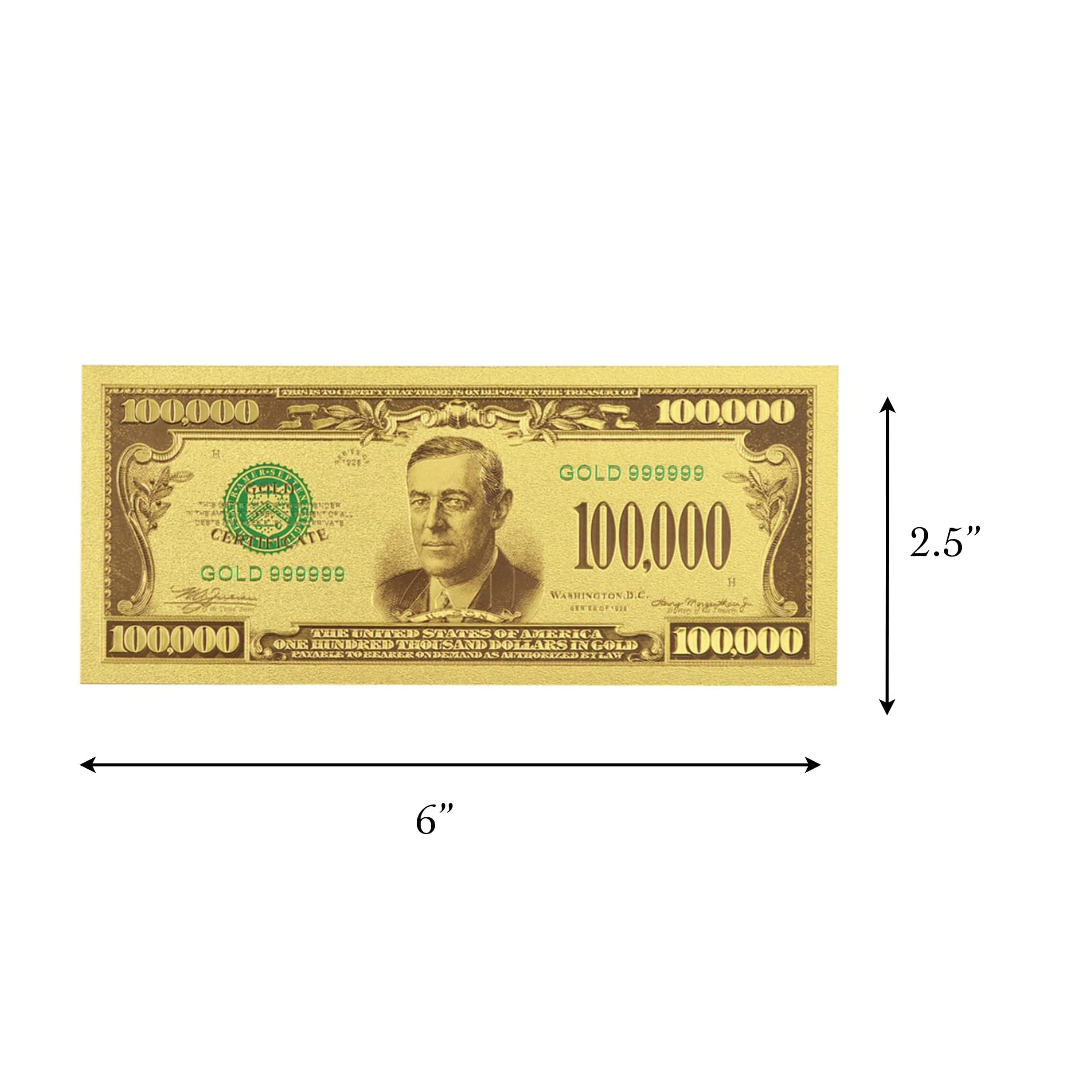 One Hundred Thousand US Dollars 24K Gold Plated Collectible Fake Banknotes for Decoration 24K Gold and Silver Plated Replica Bills One Hundred Thousand US Dollars 24K Gold Plated Collectible Fake Banknotes for Decoration 24K Gold and Silver Plated Replica Bills 6