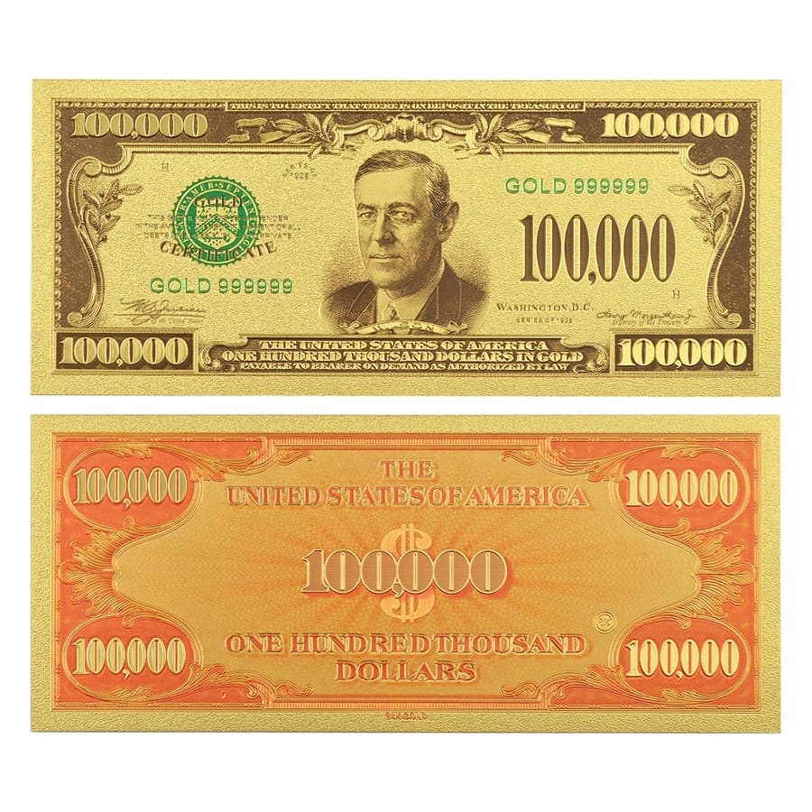 One Hundred Thousand US Dollars 24K Gold Plated Collectible Fake Banknotes for Decoration 24K Gold and Silver Plated Replica Bills One Hundred Thousand US Dollars 24K Gold Plated Collectible Fake Banknotes for Decoration 24K Gold and Silver Plated Replica Bills 5