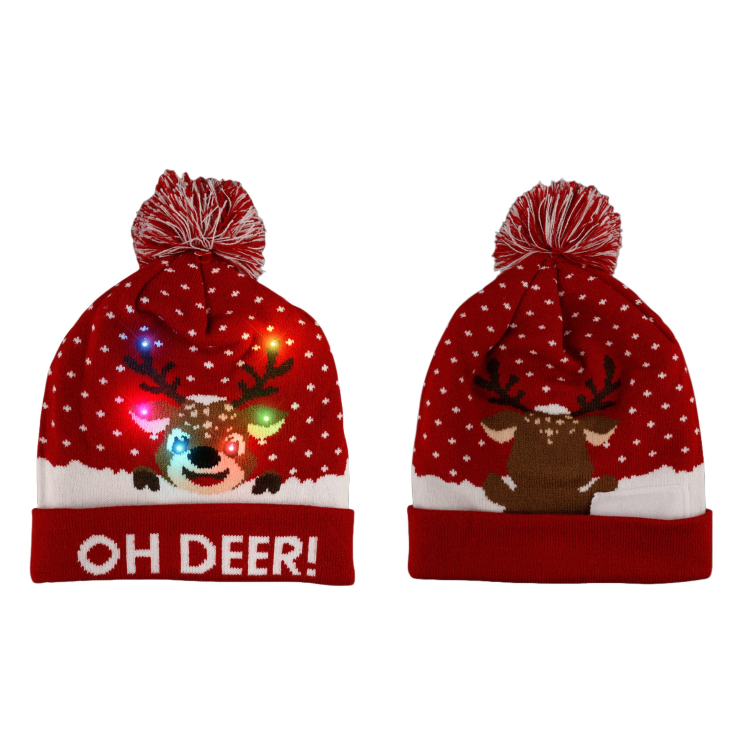 Light Up Oh Deer Red Pompom Beanie Hat All Products Light Up Oh Deer Red Pompom Beanie Hat All Products 6