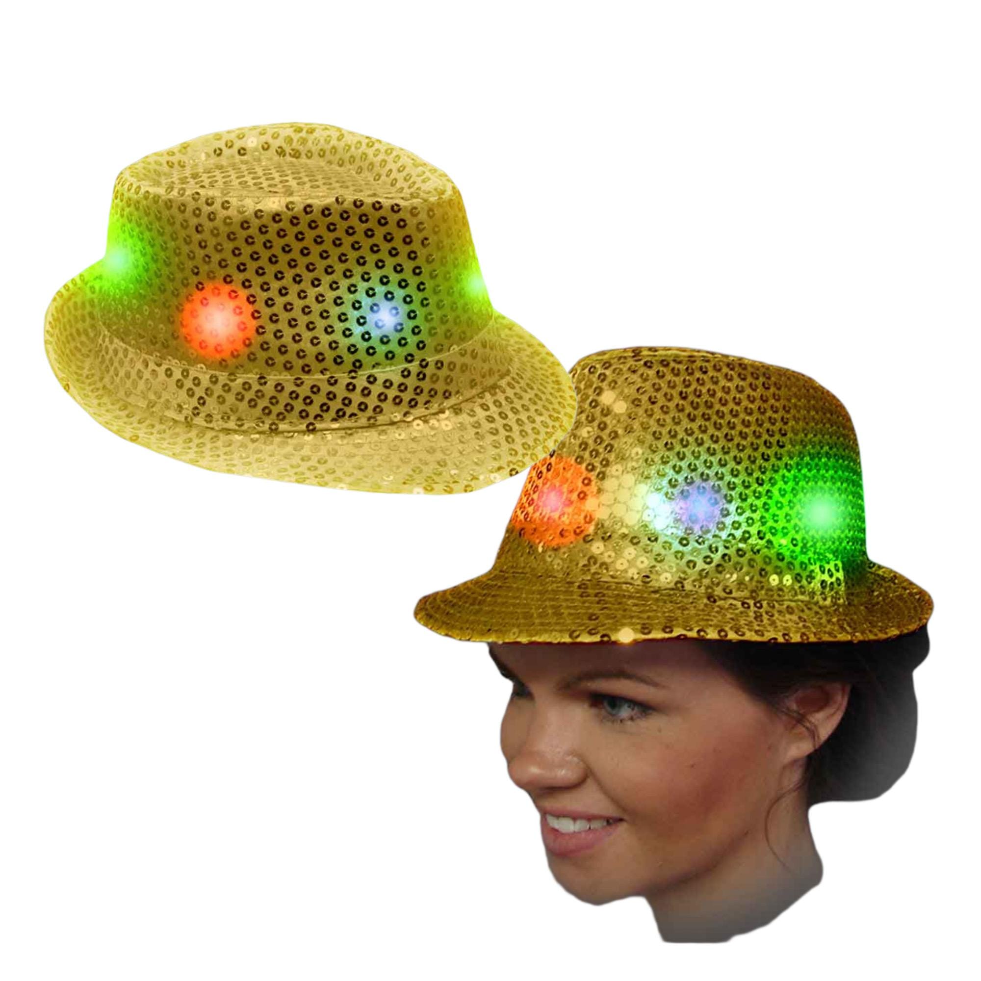 Light Up Flashing Gold Sequins Fedora with Multicolor LEDs All Products Light Up Flashing Gold Sequins Fedora with Multicolor LEDs All Products 4