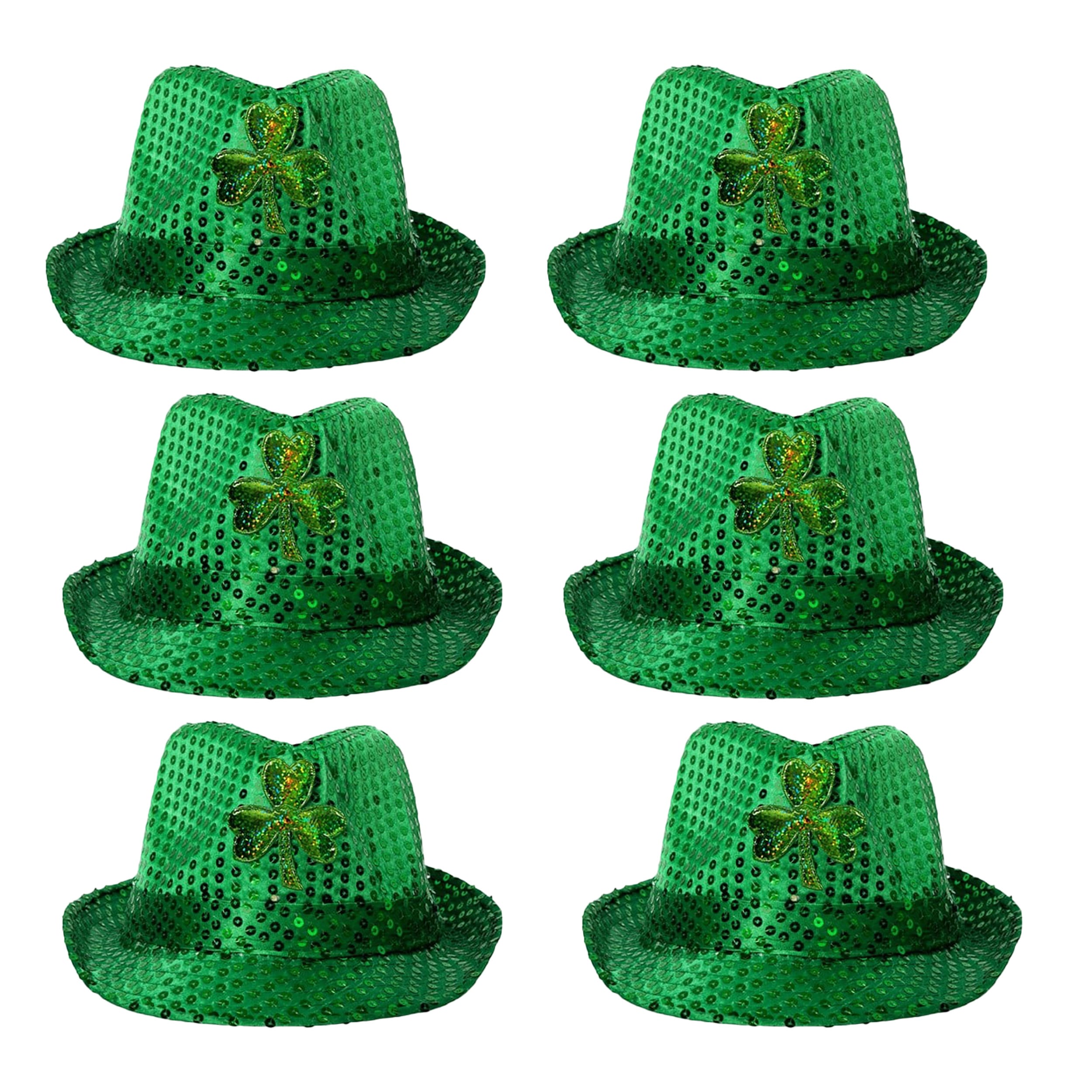 Pack of 6 LED Flashing Fedora Hat with Green Shamrock Sequins All Products Pack of 6 LED Flashing Fedora Hat with Green Shamrock Sequins All Products 3