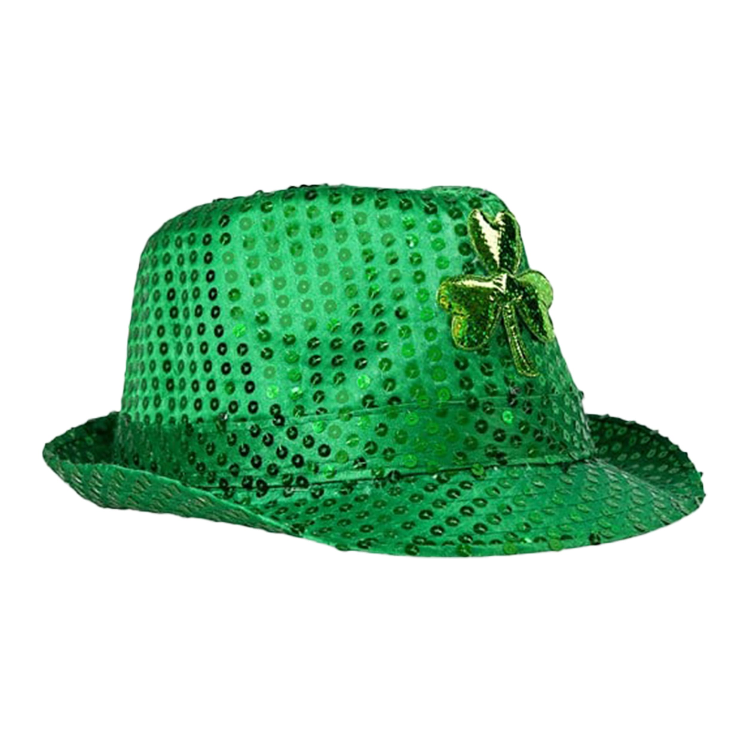 Pack of 6 LED Flashing Fedora Hat with Green Shamrock Sequins All Products Pack of 6 LED Flashing Fedora Hat with Green Shamrock Sequins All Products 5