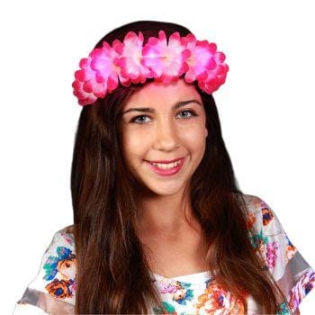 Light Up Flashing Pink Flower Crown Stretchy Headband Light Up Lei Headbands