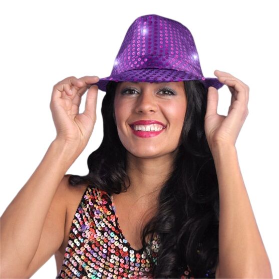 LED Flashing Fedora Hat with Purple Sequins All Products 3