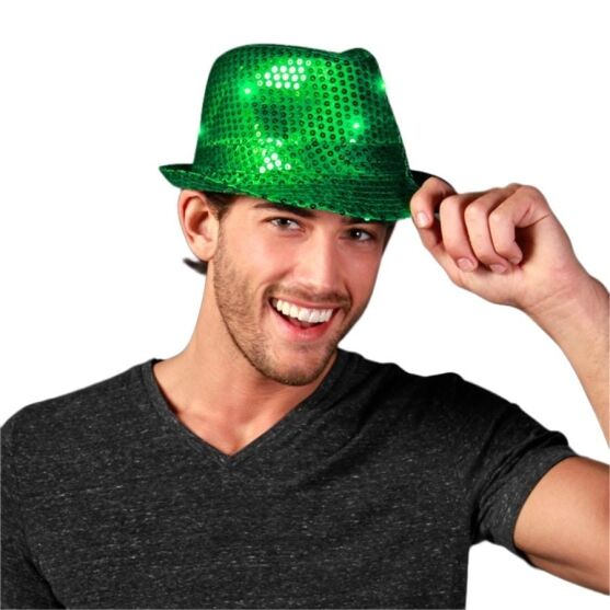 LED Flashing Fedora Hat with Green Sequins All Products 3