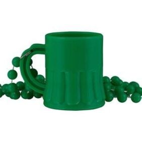 Unlit Green Shamrock Mug Shot Glass on Bead Necklace for St Patricks Day Beads and Beaded Necklaces