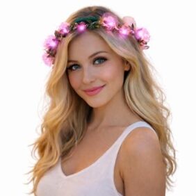 Light Up Pink Rose Flower Princess Halo Crown Headband Bachelorette Party Headware