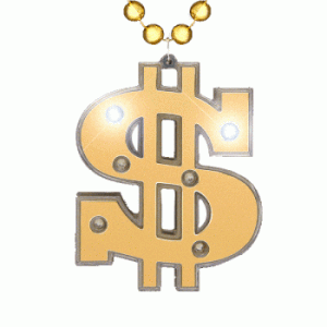 Light Up Gold Dollar Money Sign Charm Beaded Necklace All Products