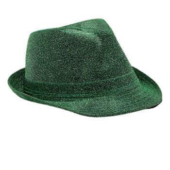 Glittery Finish Soft Green Fabric Fedora Non Light Up Christmas Hats Glittery Finish Soft Green Fabric Fedora Non Light Up Christmas Hats