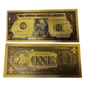 Premium Replica 1 Dollar Paper Money Bill 24k Gold Plated Fake Currency Banknote Art Commemorative Collectible Holiday Decoration 24K Gold and Silver Plated Replica Bills