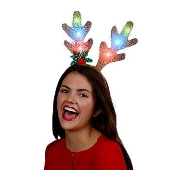 LED Golden Reindeer Antlers Light Up Headband Christmas Headwear and Antlers