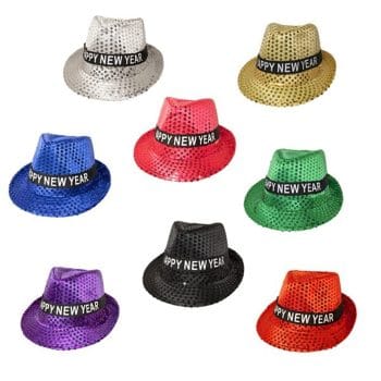 Light Up Happy New Year Sequin Fedoras Pack of 12 All Products