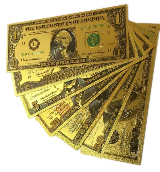 24k Gold Plated Fake Banknote Currency 1 $2 $5 $10 $20 $50 $100 Set of 7 24K Gold and Silver Plated Replica Bills 24k Gold Plated Fake Banknote Currency 1 $2 $5 $10 $20 $50 $100 Set of 7 24K Gold and Silver Plated Replica Bills 3