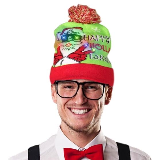 Light Up Happy Holla Days  Knit Pom Pom Beanie Hat Pack of 6 All Products 3