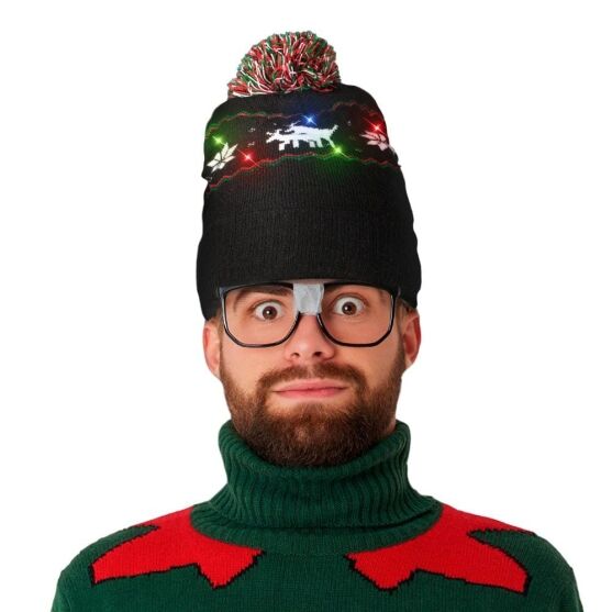 Light Up Reindeer  Knit Pom Pom Beanie Hat Pack of 6 All Products 3