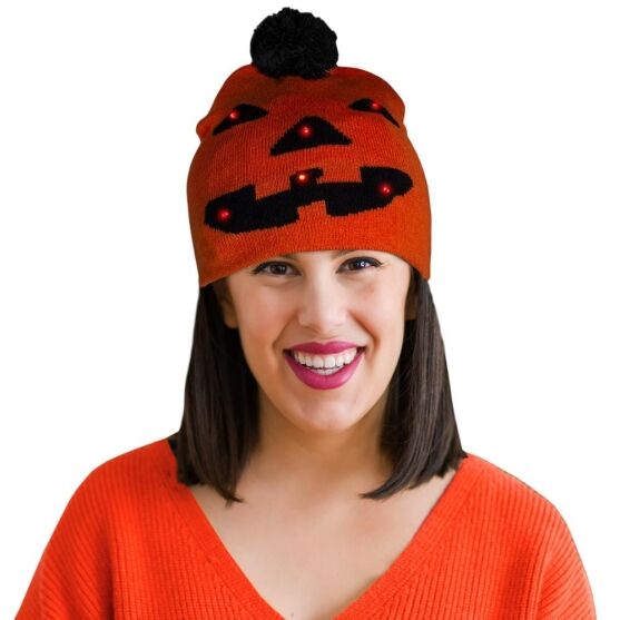 Light Up Monster Pumpkin Knit Pom Pom Beanie Pack of 6 All Products Light Up Monster Pumpkin Knit Pom Pom Beanie Pack of 6 All Products 3