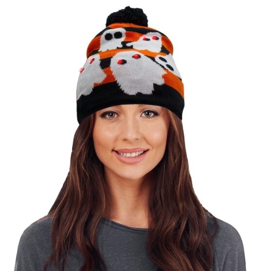 Light Up Ghost Knit Pom Pom Beanie Hat Pack of 6 All Products Light Up Ghost Knit Pom Pom Beanie Hat Pack of 6 All Products 3