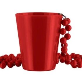 Unlit Red Shot Glass on Red Beaded Necklaces 4th of July Barware