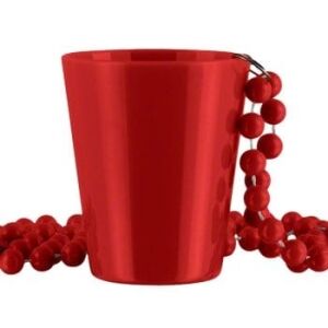 Unlit Red Shot Glass on Red Beaded Necklaces 4th of July