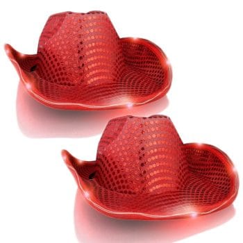 LED Flashing Cowboy Hat with Red Sequins Pack of 2 4th of July