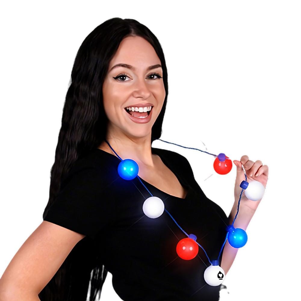 Large Red White Blue Party Globes Light Up Patriotic Necklace 4th of July Large Red White Blue Party Globes Light Up Patriotic Necklace 4th of July 4