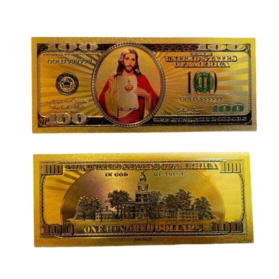 Jesus Christ Image in One Hundred Dollars 24k Gold Plated Bill Collectible Banknotes for Decoration 24K Gold and Silver Plated Replica Bills Jesus Christ Image in One Hundred Dollars 24k Gold Plated Bill Collectible Banknotes for Decoration 24K Gold and Silver Plated Replica Bills 3