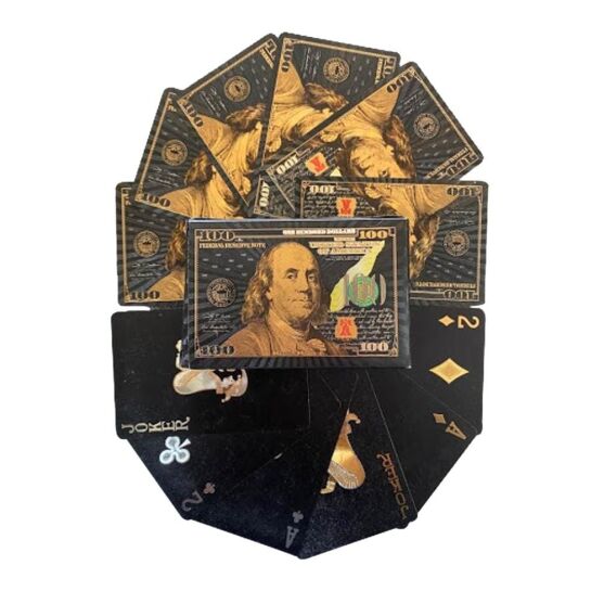 100 Dollar Bill Black Gold Silver 24k Plated Waterproof Poker Playing Cards 24K Gold and Silver Plated Replica Bills 3