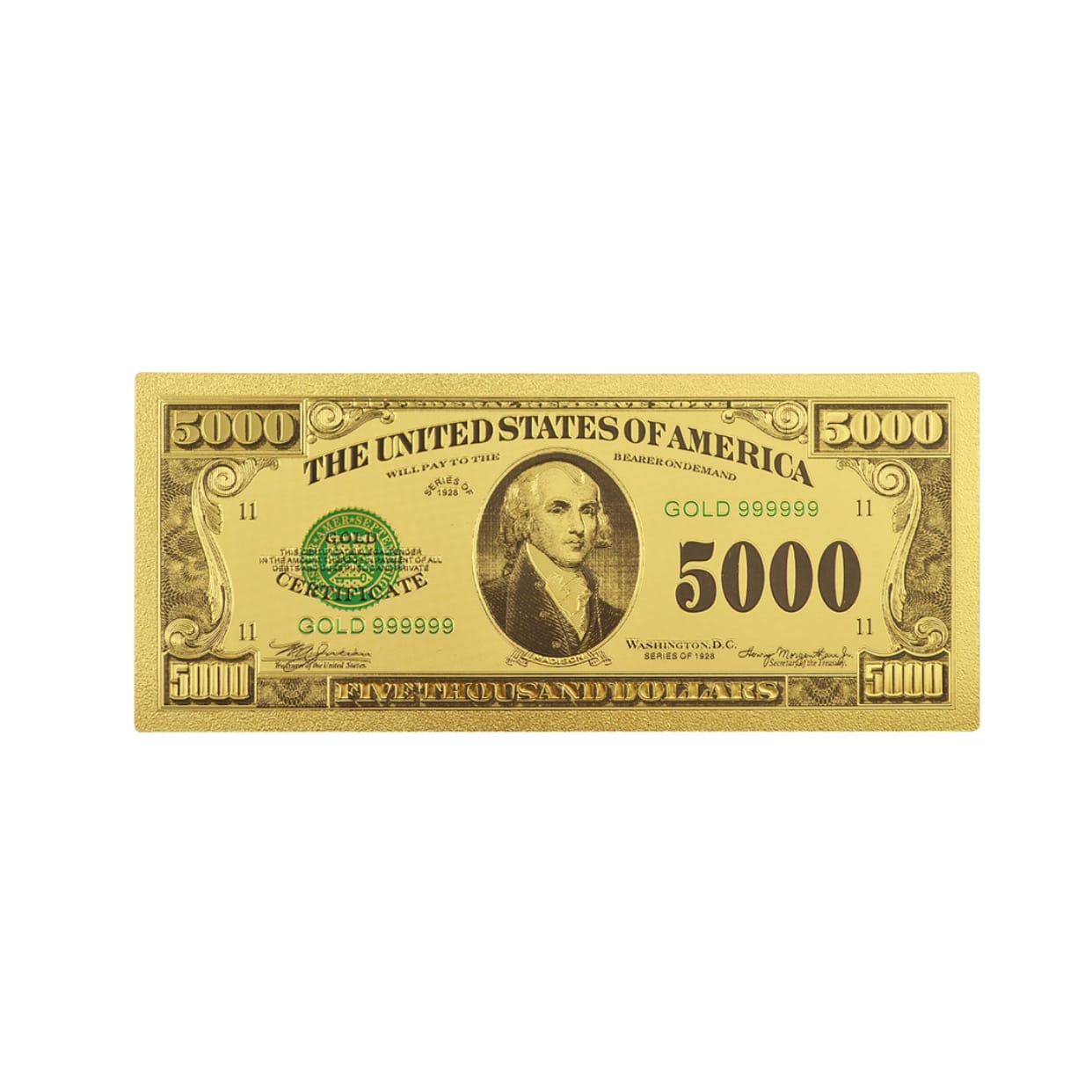 Five Thousand US Dollars 24K Gold Plated Collectible Fake Banknotes for Decoration 24K Gold and Silver Plated Replica Bills Five Thousand US Dollars 24K Gold Plated Collectible Fake Banknotes for Decoration 24K Gold and Silver Plated Replica Bills 3