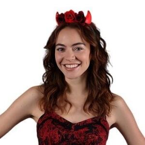 Red Light Up LED Devil Horns with Red Roses Flower Crown Headband All Products 3