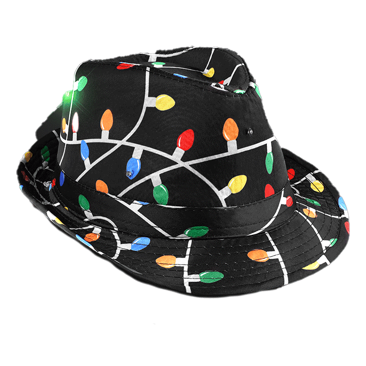 Black Fedora in Christmas Bulb Prints with Multicolor LEDs All Products Black Fedora in Christmas Bulb Prints with Multicolor LEDs All Products 4
