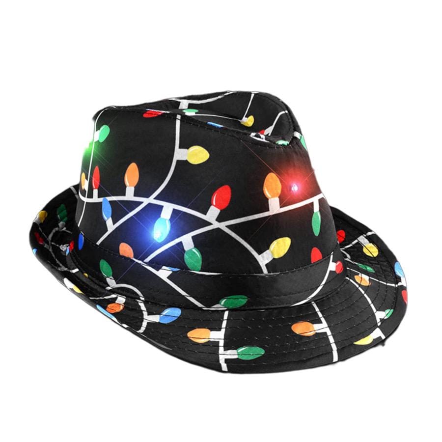 Black Fedora in Christmas Bulb Prints with Multicolor LEDs All Products Black Fedora in Christmas Bulb Prints with Multicolor LEDs All Products 5