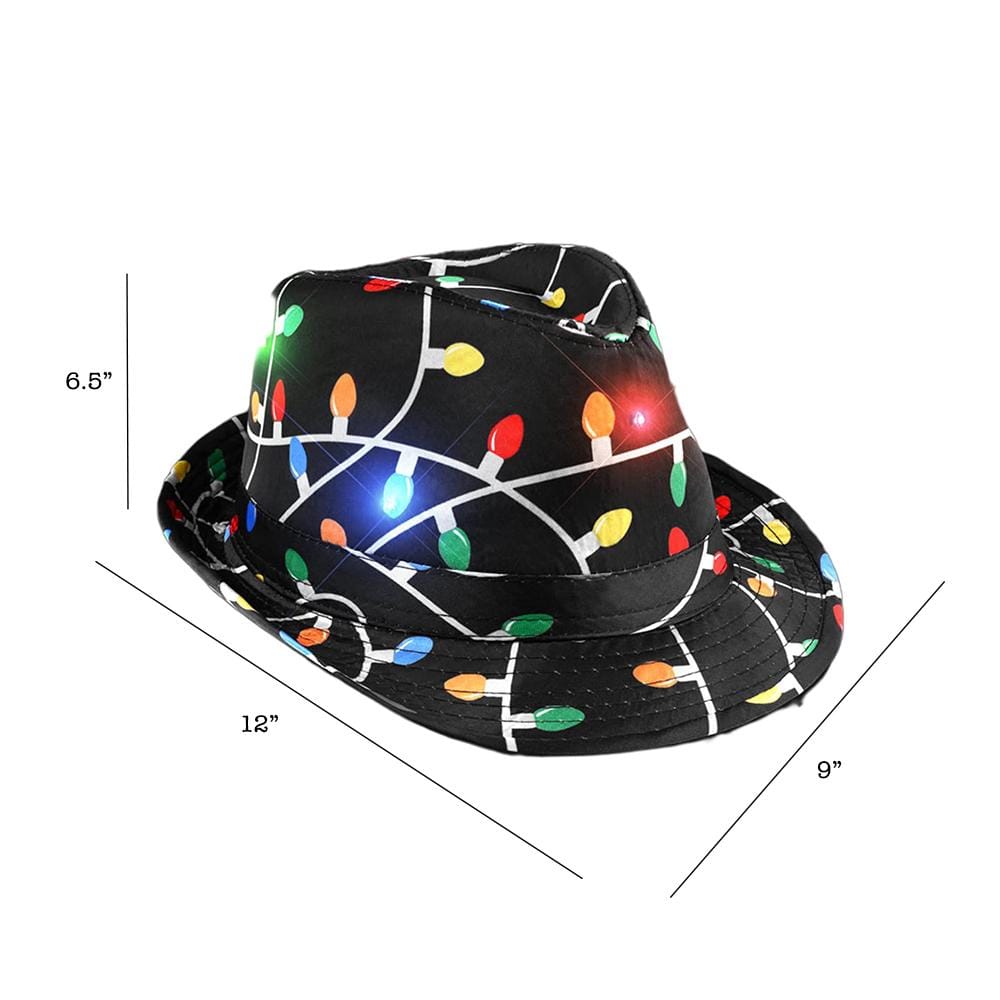 Black Fedora in Christmas Bulb Prints with Multicolor LEDs All Products Black Fedora in Christmas Bulb Prints with Multicolor LEDs All Products 6