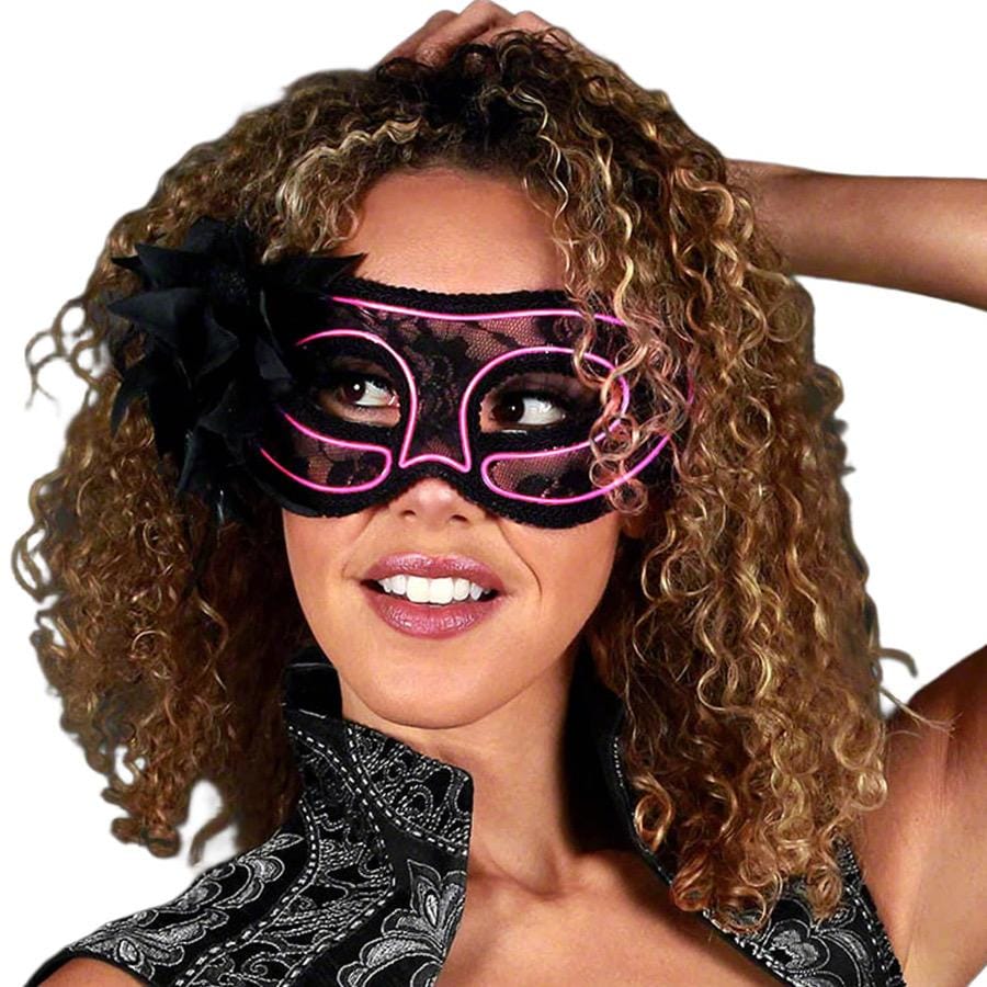 Pink Electro Luminescent Wire Black Lace Party Mask All Products Pink Electro Luminescent Wire Black Lace Party Mask All Products 3