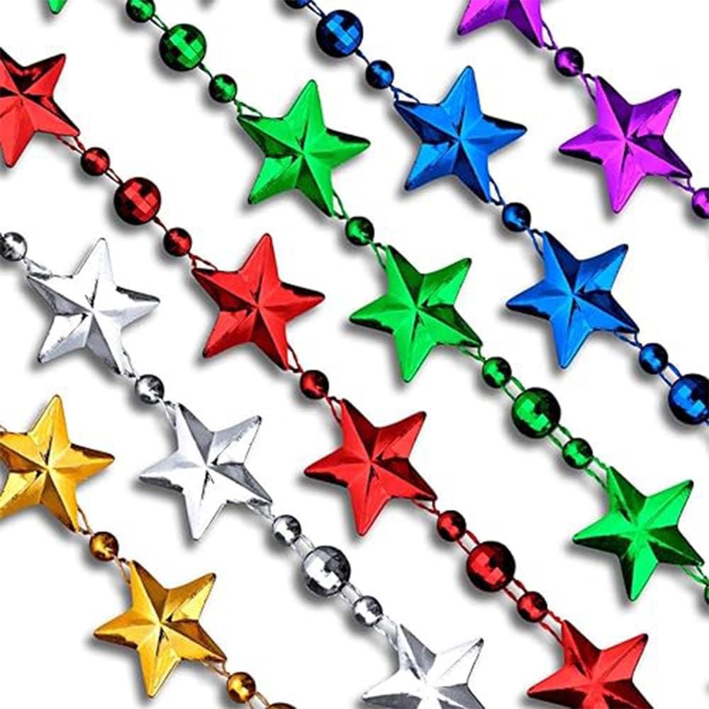 Unlit Assorted Metallic Happy New Year Star Beads Necklace Pack of 12 All Products 4