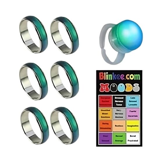6 Pcs Color Changing Mood Ring Sizes 5, 6, 7, 8, 9 and 10 with Free 1 E-Mood Ring and Chart All Products 3