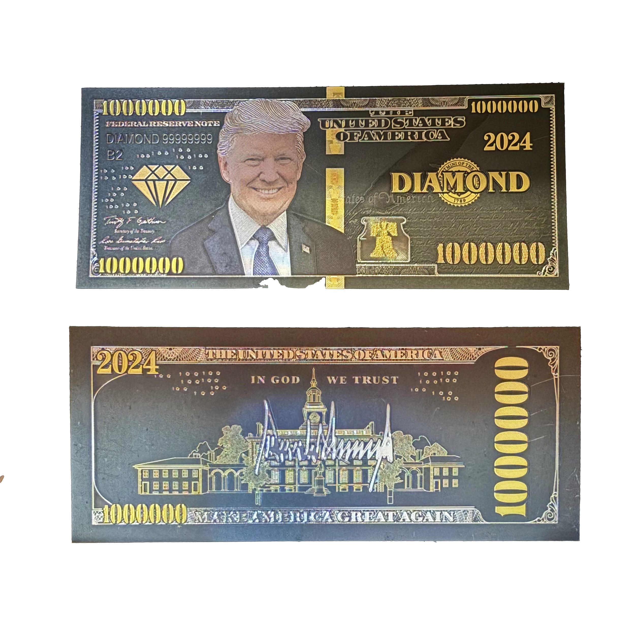 President Donald Trump MAGA One Million Dollar Diamond Gold Plated Bill 24K Gold and Silver Plated Replica Bills President Donald Trump MAGA One Million Dollar Diamond Gold Plated Bill 24K Gold and Silver Plated Replica Bills 4