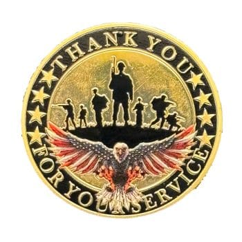 Military Veterans Thank You Commemorative Challenge Gold Coin with Eagle and Flag Design All Products