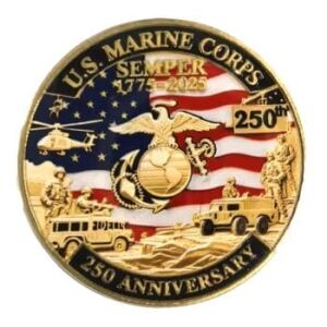 Battleground Heritage Edition US Marine Corps 250th Anniversary Gold Plated Coin 4th of July