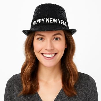 Light Up LED Happy New Year Fedora Black Pack of 6 All Products