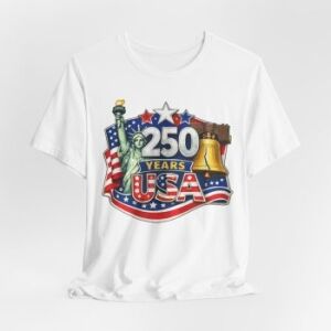 250 Years USA graphic tee | American flag, Statue of Liberty, Liberty Bell 4th of July