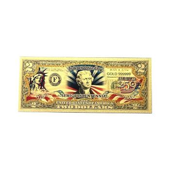 2 Dollar American Independence 250th Anniversary Gold Plated Fake Banknote 24K Gold and Silver Plated Replica Bills