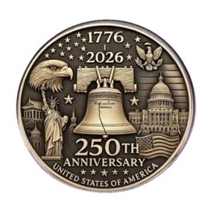 1776 to 2026 USA 250th Anniversary Bronze Hard Enamel Commemorative Pin 4th of July