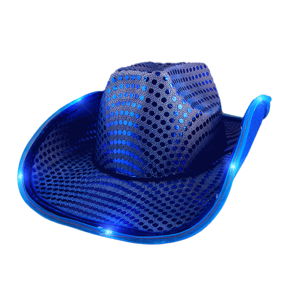 Light Up LED Flashing Cowboy Hat with Blue Sequins 4th of July Light Up LED Flashing Cowboy Hat with Blue Sequins 4th of July 4
