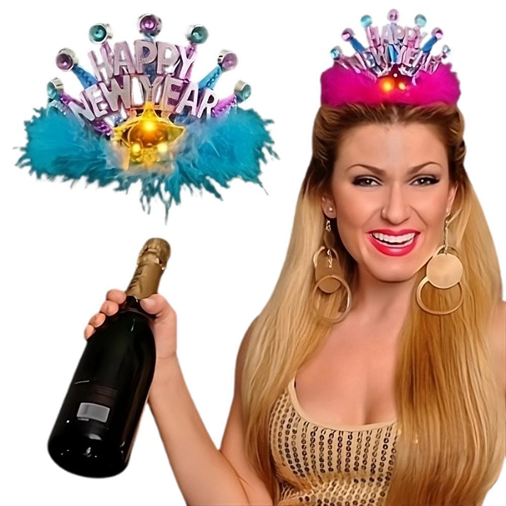 Pack of 12 Happy New Year LED Tiara Assorted Pink or Blue Feathers All Products Pack of 12 Happy New Year LED Tiara Assorted Pink or Blue Feathers All Products 4