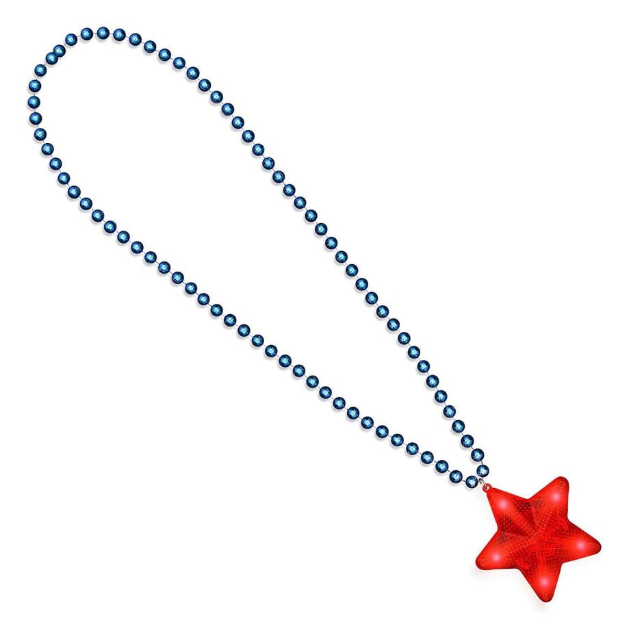 Flashing Red Star Charm Pendant with Blue Beaded Necklace for Independence Day 4th of July Flashing Red Star Charm Pendant with Blue Beaded Necklace for Independence Day 4th of July 3