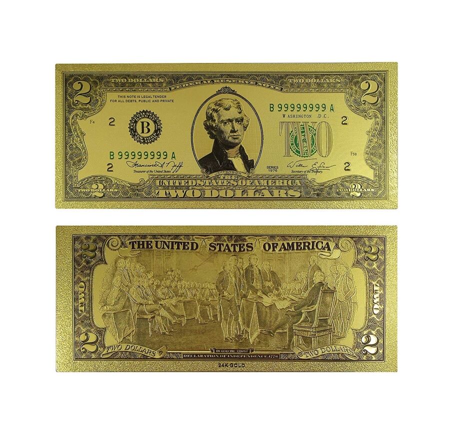 2 Dollar Commemorative Collectible Premium Replica Paper Money Bill 24k Gold Plated Fake Currency Banknote Art Holiday Decoration 24K Gold and Silver Plated Replica Bills 2 Dollar Commemorative Collectible Premium Replica Paper Money Bill 24k Gold Plated Fake Currency Banknote Art Holiday Decoration 24K Gold and Silver Plated Replica Bills 3